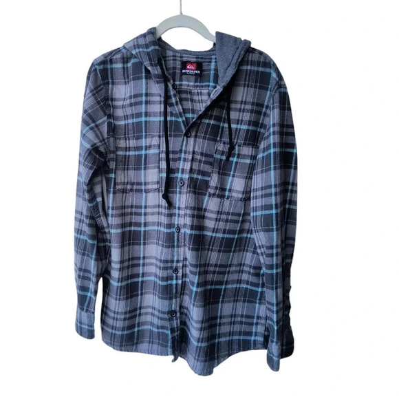 Quiksilver Other - Quicksilver Men's Plaid Grunge Flannel Button Up Hoodie, XL